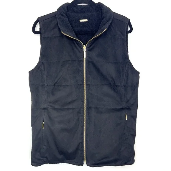 Lilly Pulitzer Brooklee Reversible Sherpa Vest‎ Black Faux Suede Size XL EUC - Picture 3 of 16